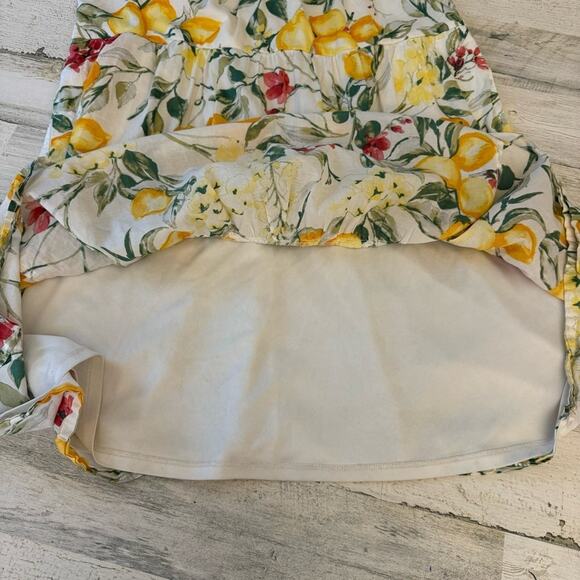 🍁 Julia Jordan Lemon Print Cotton Summer Sundress Mini Dress Lined Ivory Multi - Picture 7 of 14